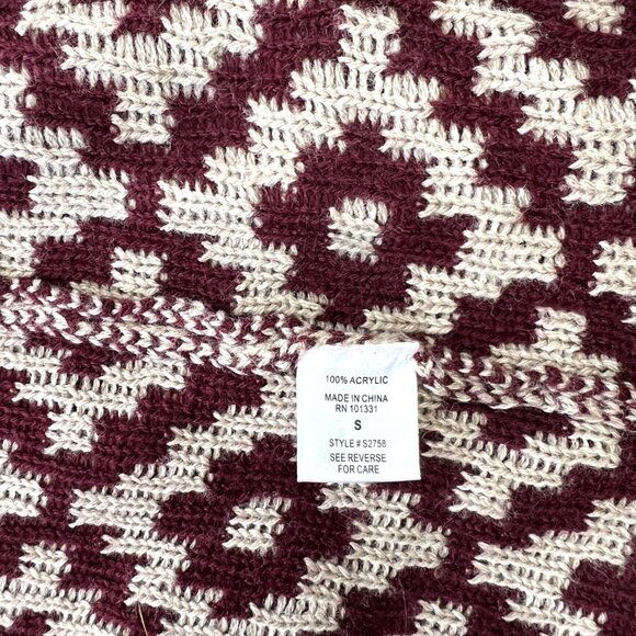 Charlotte Russe Sweater Womens S/M Tan Maroon Cardigan Aztec Southwestern Fringe - Picture 7 of 9
